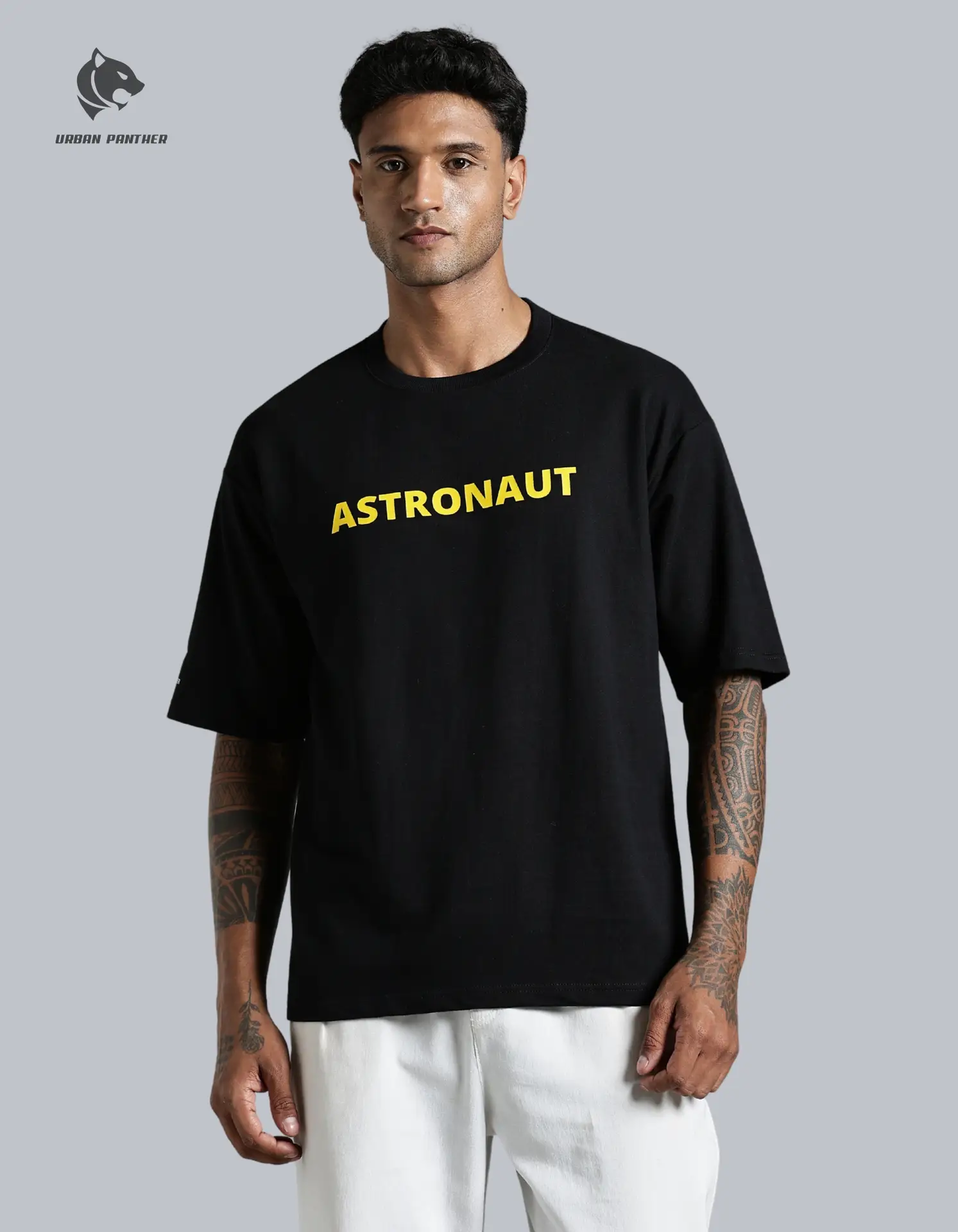 Urban Panther Oversized Astronaut Print Tee for Men – Pure Cotton