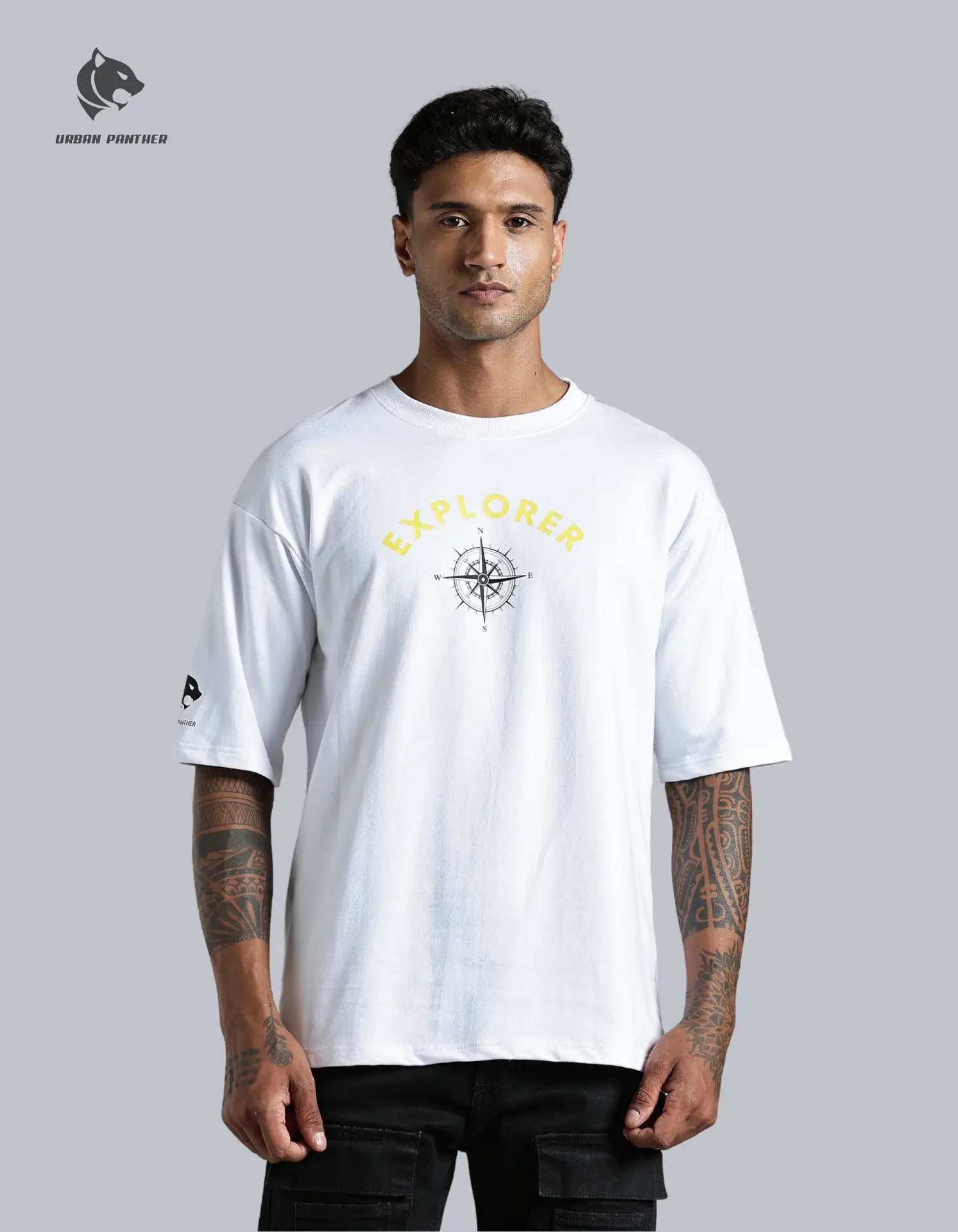 Urban Panther Men’s Oversized T-Shirt – Explorer Compass Design