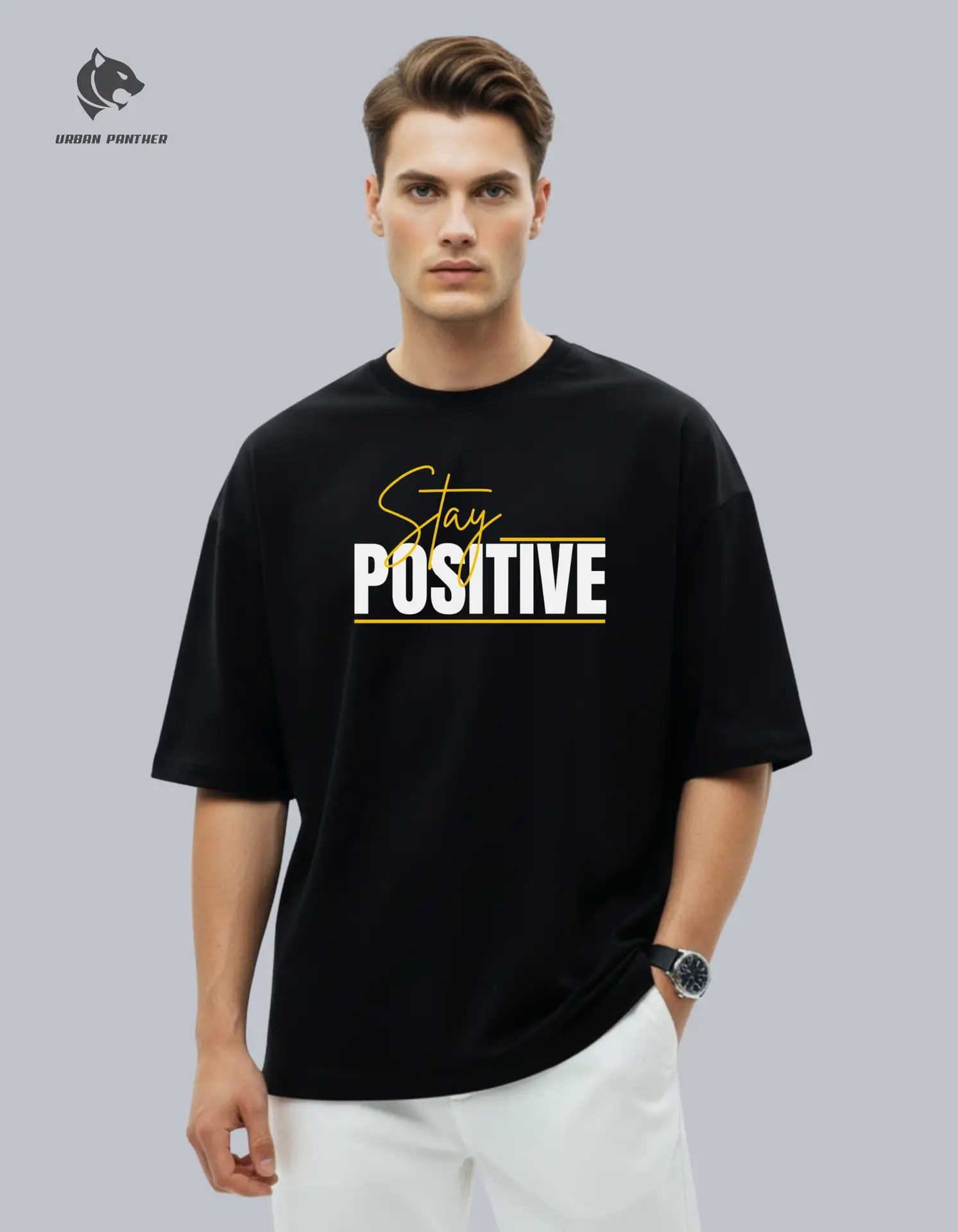 Urban Panther Men’s Oversized T-Shirt – Stay Positive Typography Design